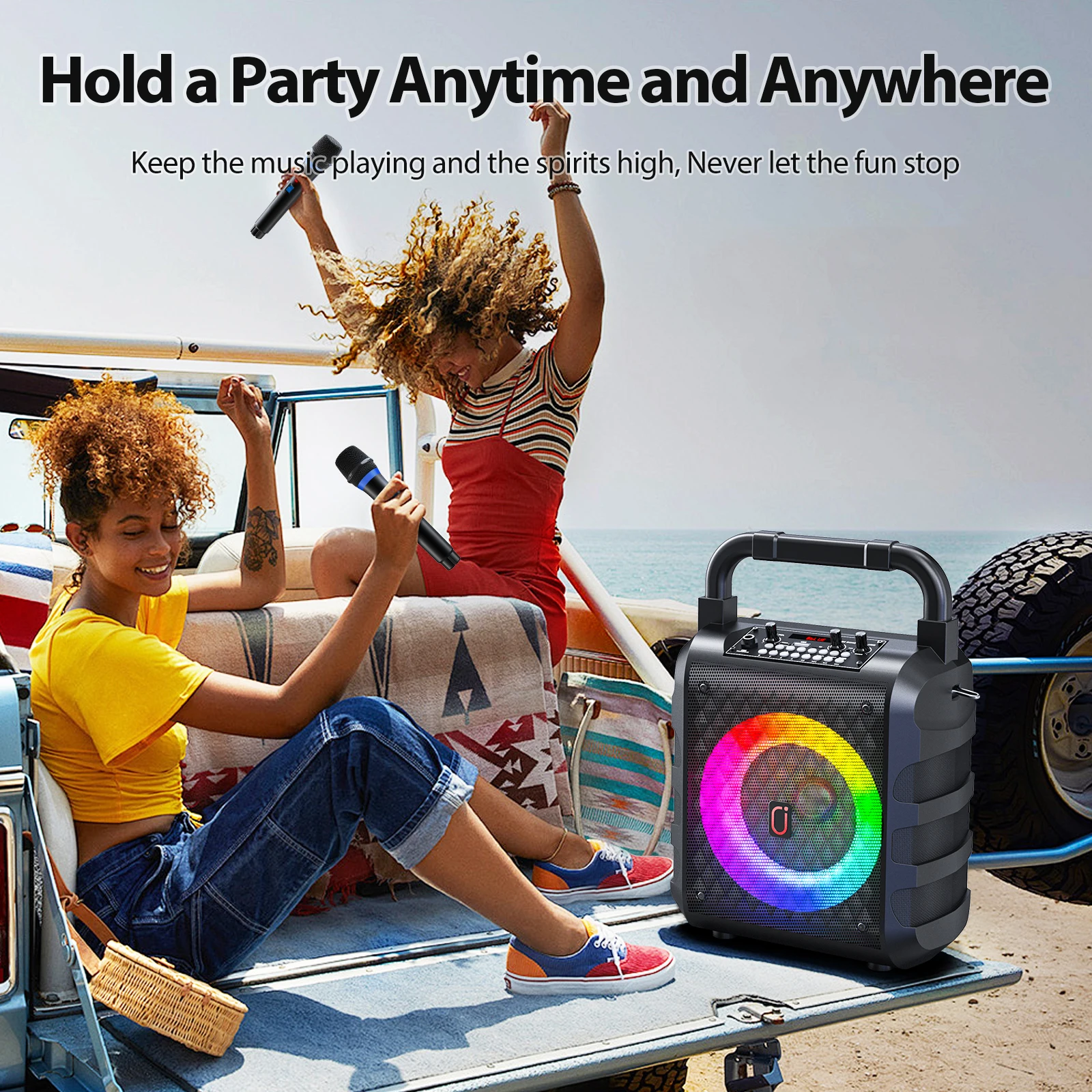 FanFun Portable Bluetooth Speaker with Mic & LED Light, Wireless Karaoke Speaker for Home - Image 3