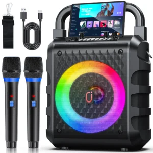 FanFun Portable Bluetooth Speaker with Mic & LED Light, Wireless Karaoke Speaker for Home