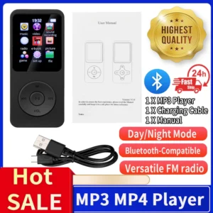 Shunmaii MP3/MP4 Player – 1.8″ Color Screen, Bluetooth 5.0, FM, E-Book, Recording