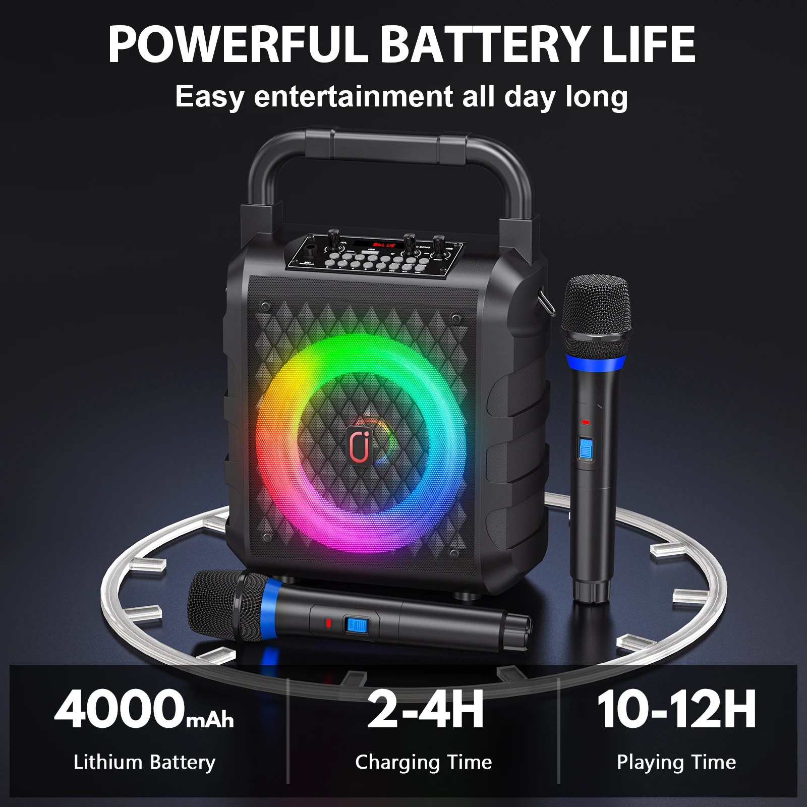 FanFun Portable Bluetooth Speaker with Mic & LED Light, Wireless Karaoke Speaker for Home - Image 4