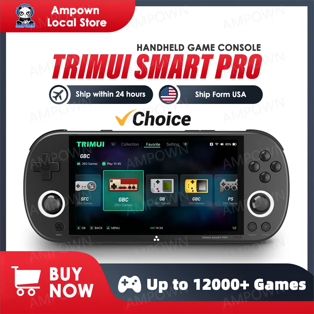 Trimui Smart Pro Handheld Game Console, 4.96" IPS, Linux, RGB Joystick, Retro Games Player