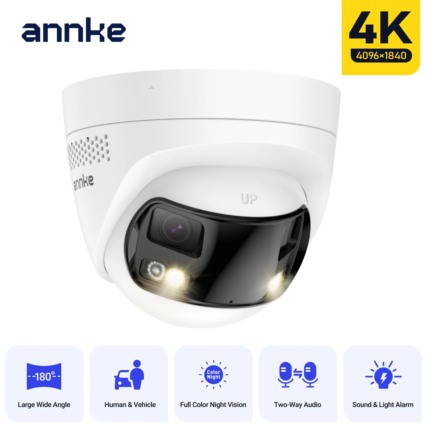 ANNKE 8MP Dual-Lens IP Security Camera – PoE, Human Detection, 180° Panoramic, 2-Way Audio