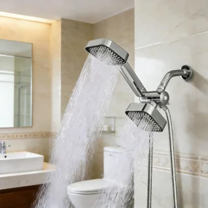 2-in-1 High-Pressure Handheld Shower Head Set with Large Nozzle, Long Hose & 3-Way Diverter Valve