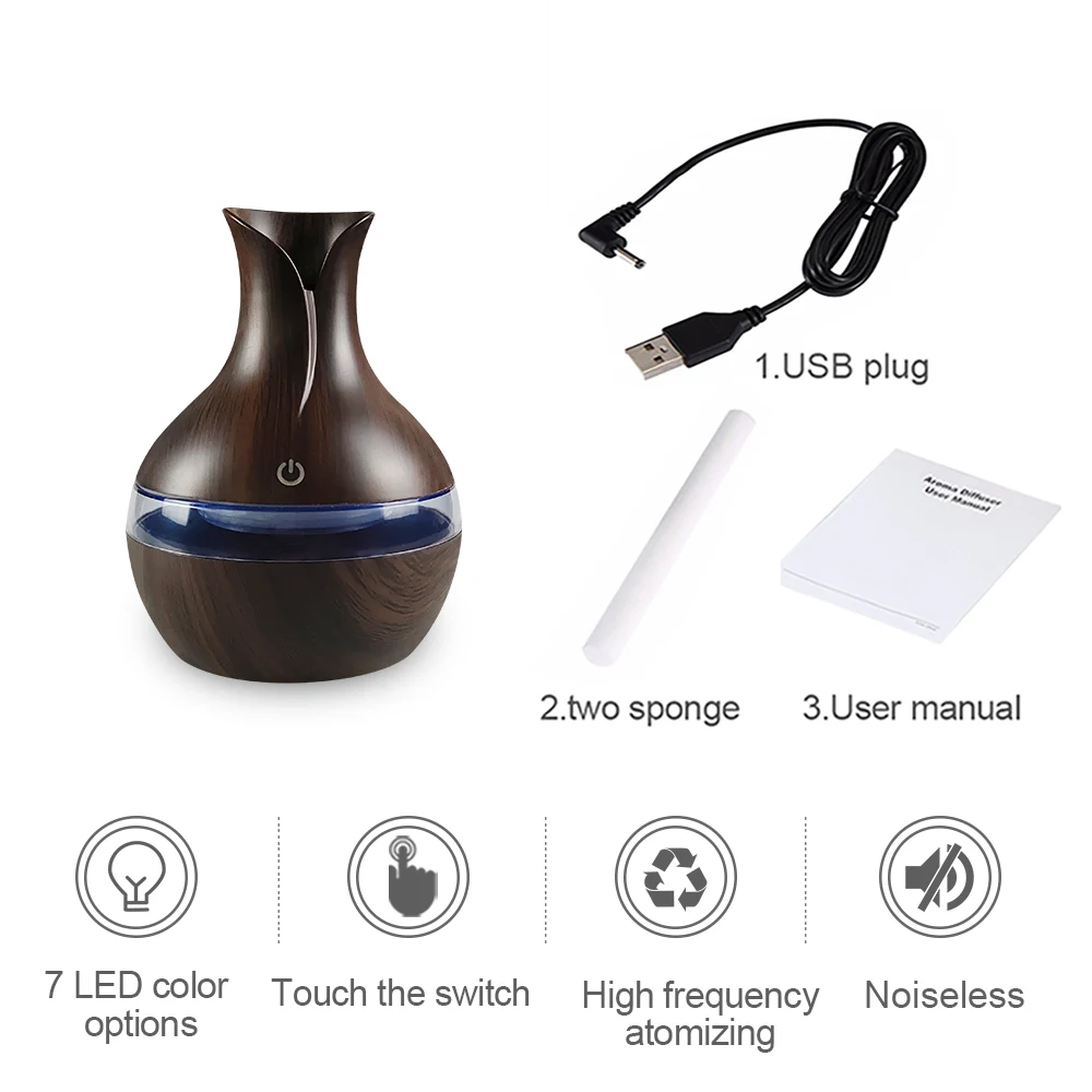 300ml USB Rechargeable Cool Mist Humidifier & Aromatherapy Diffuser with 7-Color LED Light - Image 5