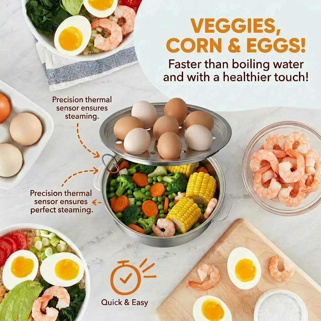 14-Egg Electric Egg Cooker with Timer & Auto Shut-Off – Hard, Soft-Boiled, Poached, Omelets & More - Image 3